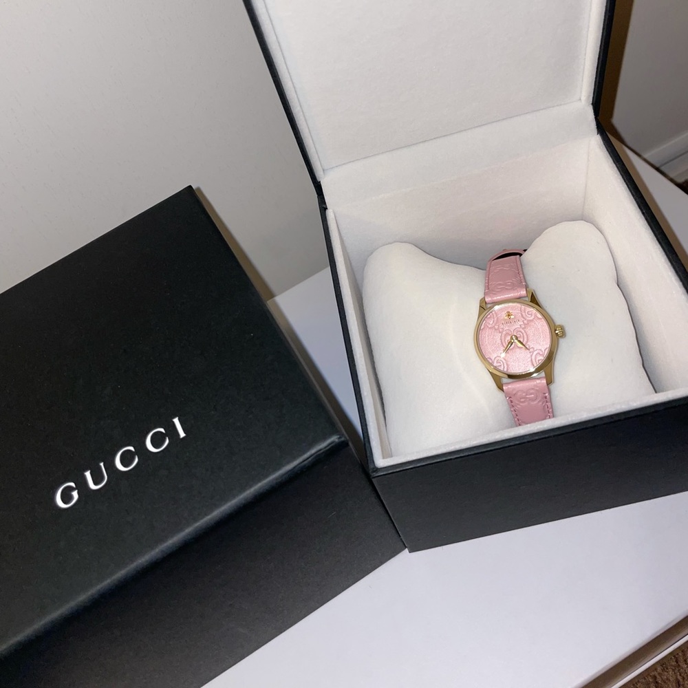 GUCCI pink leather watch - Picture 2 of 5